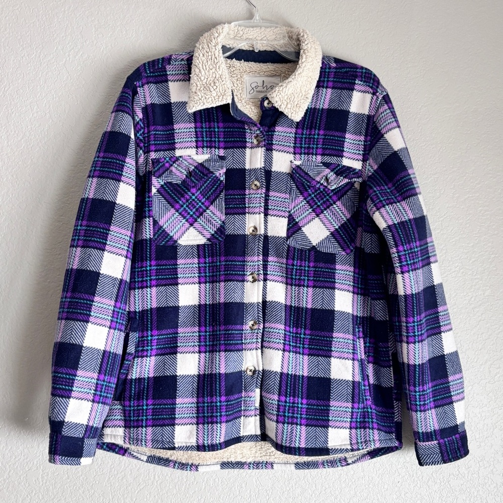 Soho Threads Plaid Sherpa lined Collared Teddy Jacket women’s L